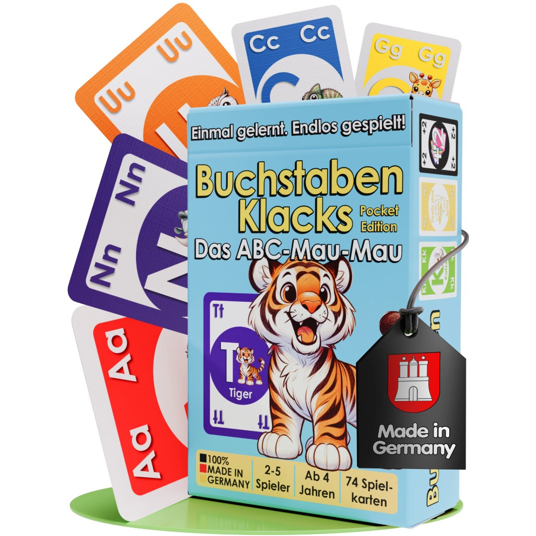 Buchstaben Klacks Pocket in der Variante Tiger – ABC-Kartenspiel für Kinder ab 4 Jahren