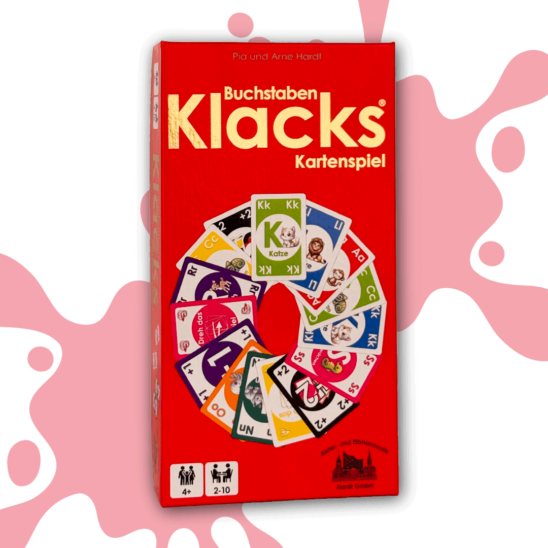Buchstaben Klacks-Stülpschachtel_Vorderseite mit rosa Farbklecks