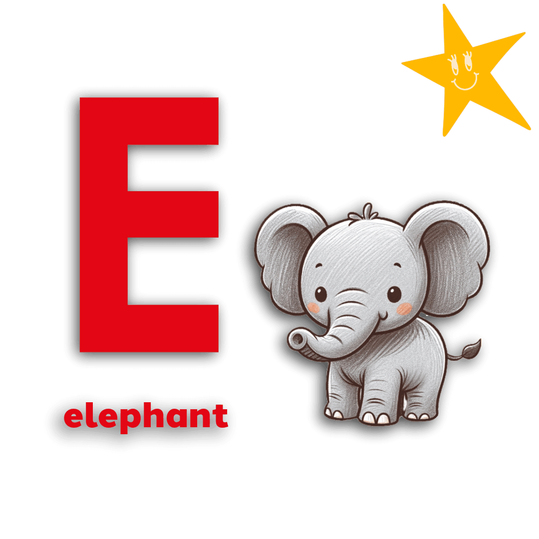 E like elephant - Letter and animal