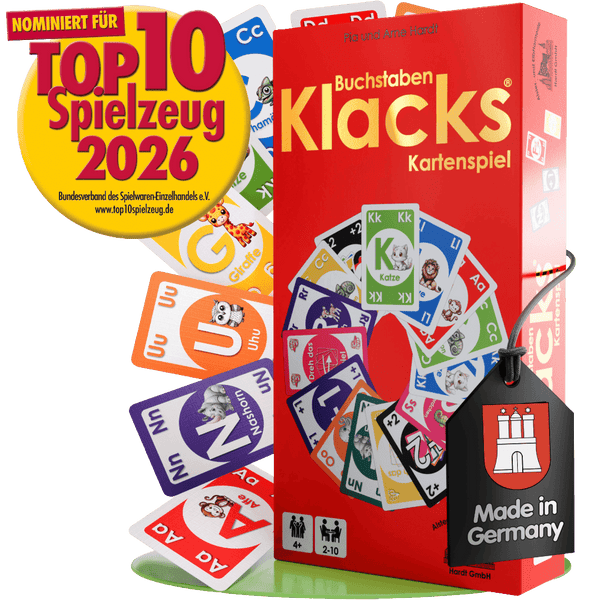 Buchstaben Klacks Kartenspiel für Kinder ab 4 Jahren – ABC Lernspiel Made in Germany