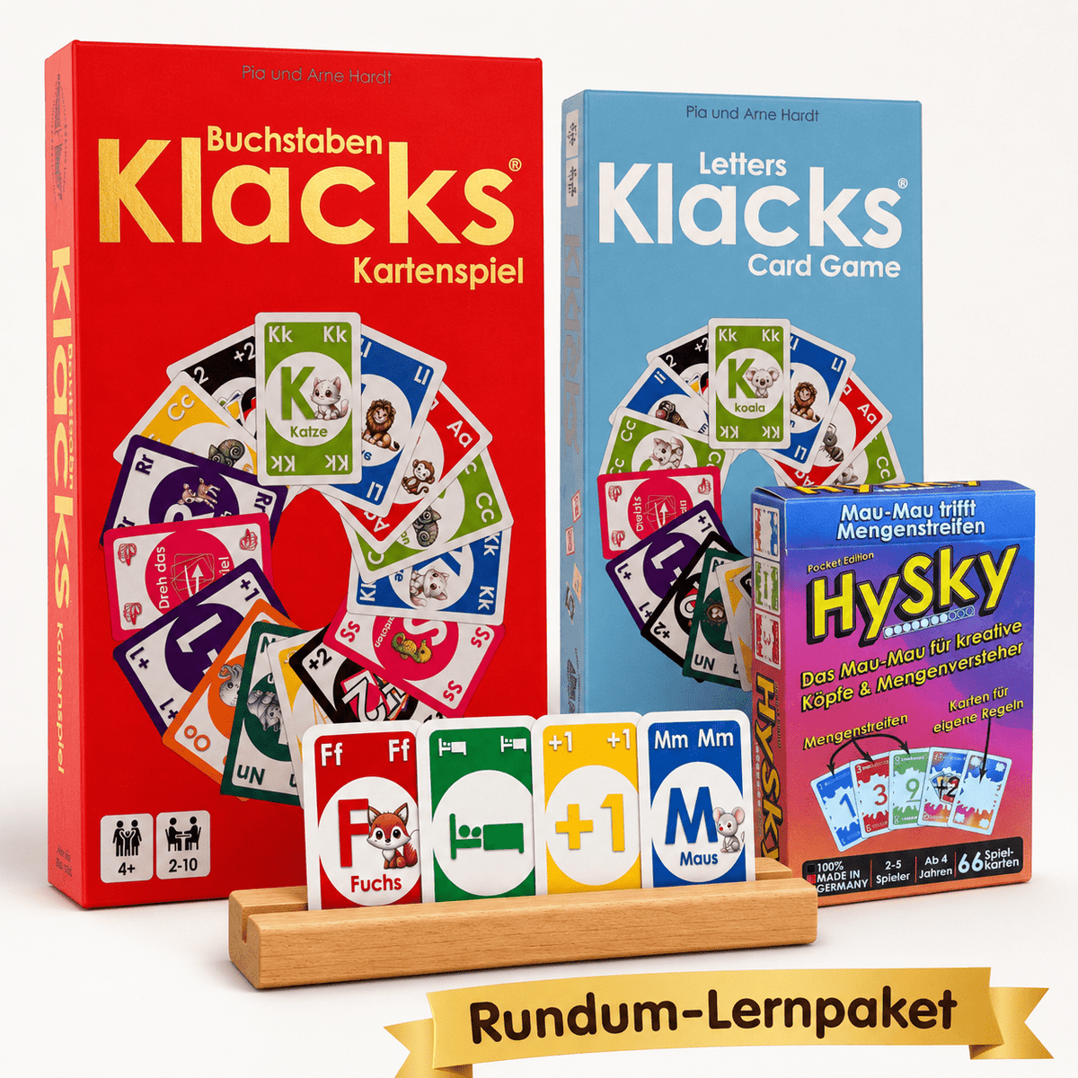 Rundum-Lernpaket mit Buchstaben Klacks, Letters Klacks, HySky und Kartenhalter aus Holz für Kinder ab 4 Jahren
