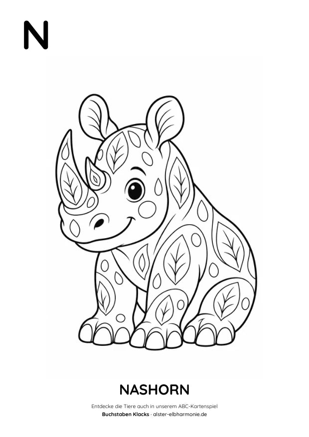 ABC-Malvorlage: N wie Nashorn