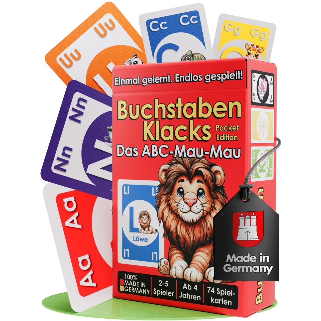 Buchstaben Klacks Pocket Edition Löwe – ABC Kartenspiel für Vorschule und Einschulung