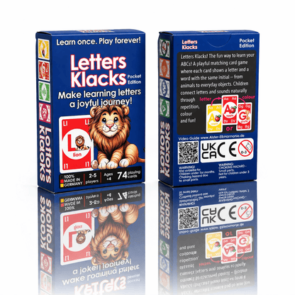 Letters Klacks Pocket Edition – Englisch Alphabet Kartenspiel in kompakter Form für Reisen und Lernspaß.