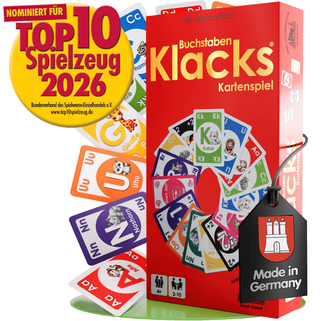 Buchstaben Klacks Kartenspiel für Kinder ab 4 Jahren – ABC Lernspiel Made in Germany