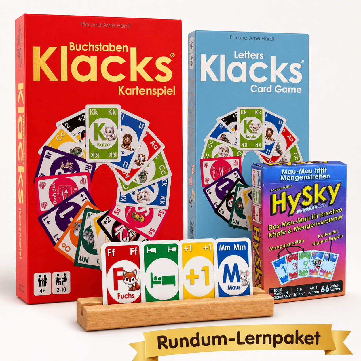 Rundum-Lernpaket mit Buchstaben Klacks, Letters Klacks, HySky und Kartenhalter aus Holz für Kinder ab 4 Jahren