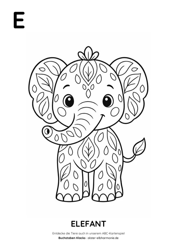 ABC-Malvorlage: E wie Elefant
