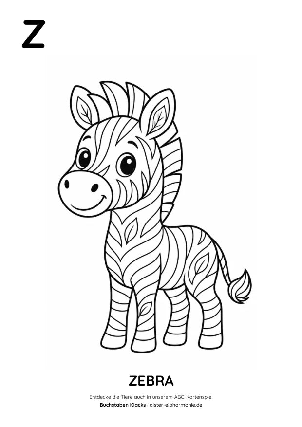 ABC-Malvorlage: Z wie Zebra